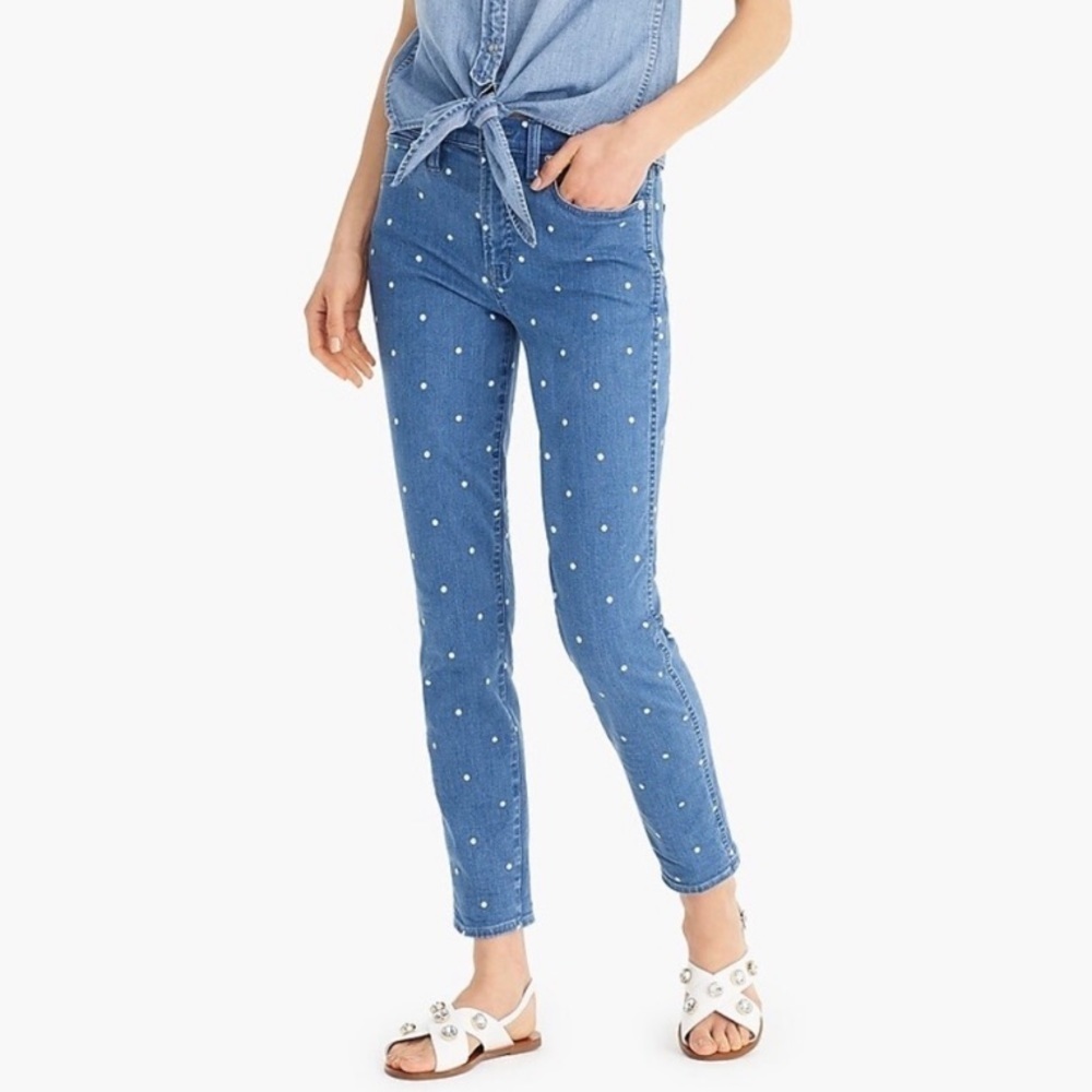 NWT J. Crew Vintage Straight High Rise Jeans In Scattered Dots Blue/White - Picture 3 of 9
